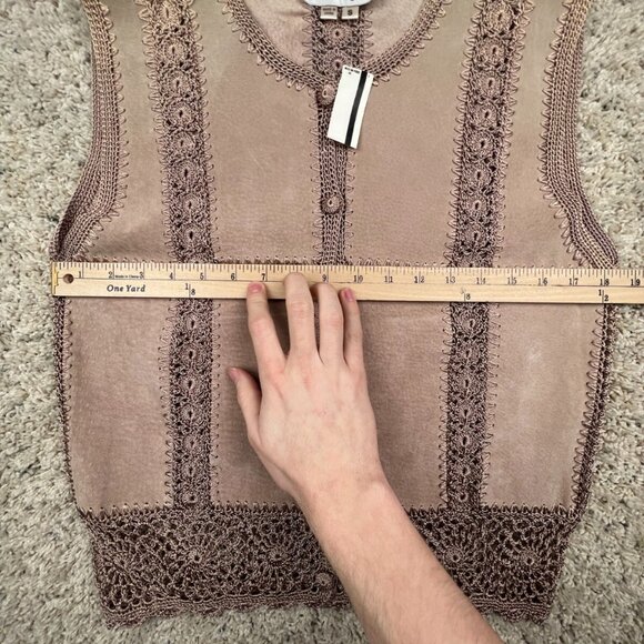 VTG DEADSTOCK SCULLY Leather Vest Button Up Intricate Knit Women’s Button Top - Picture 12 of 13